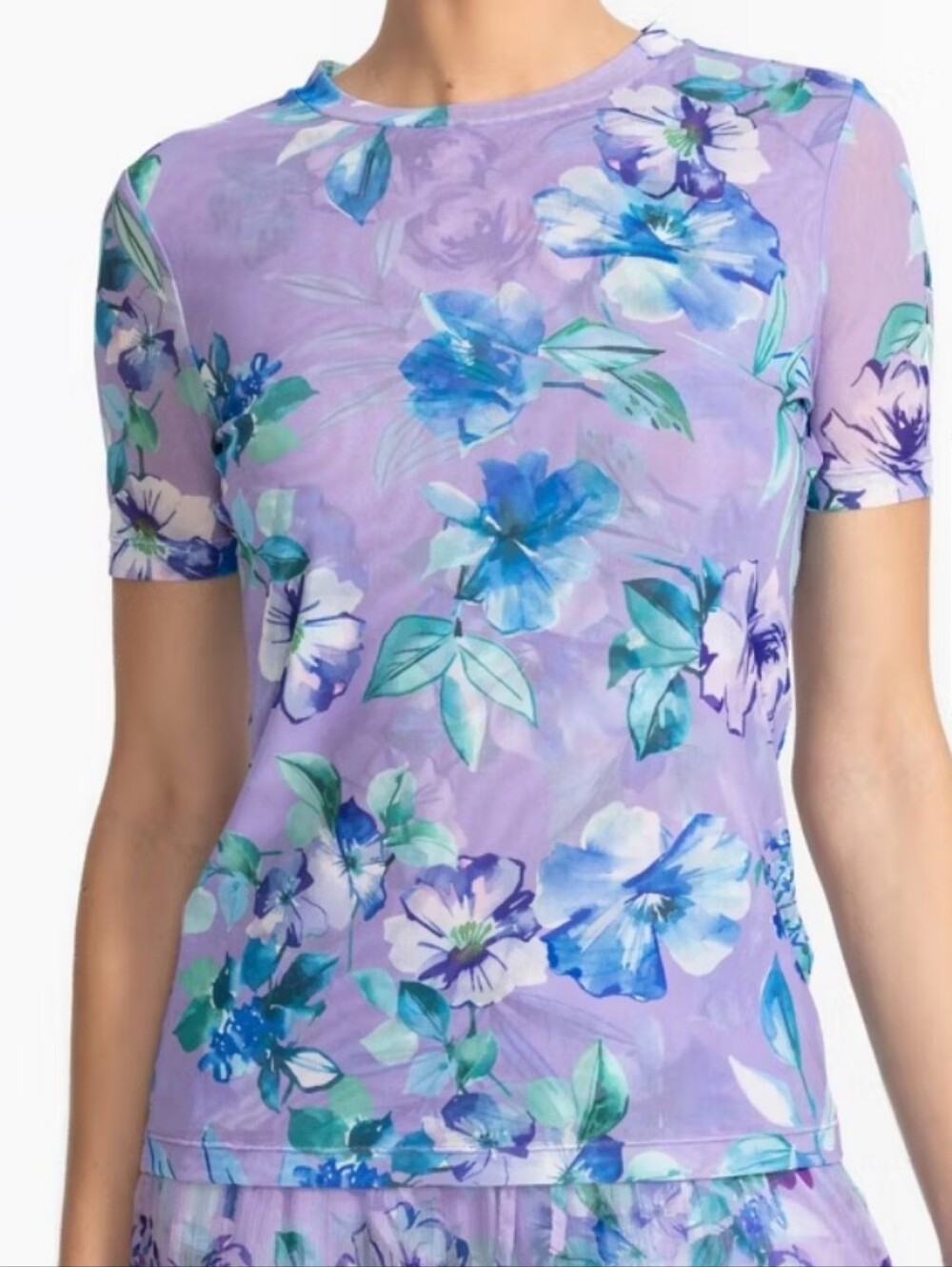 Johnny Was Eleanor Short Sleeve Mesh Tee in Rose Of Sharon Sz M